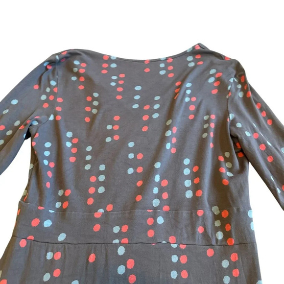 Boden Gathered Band Jersey Stretch Dress Grey Fun Print V-Neck Size 10R Women's - Picture 7 of 11